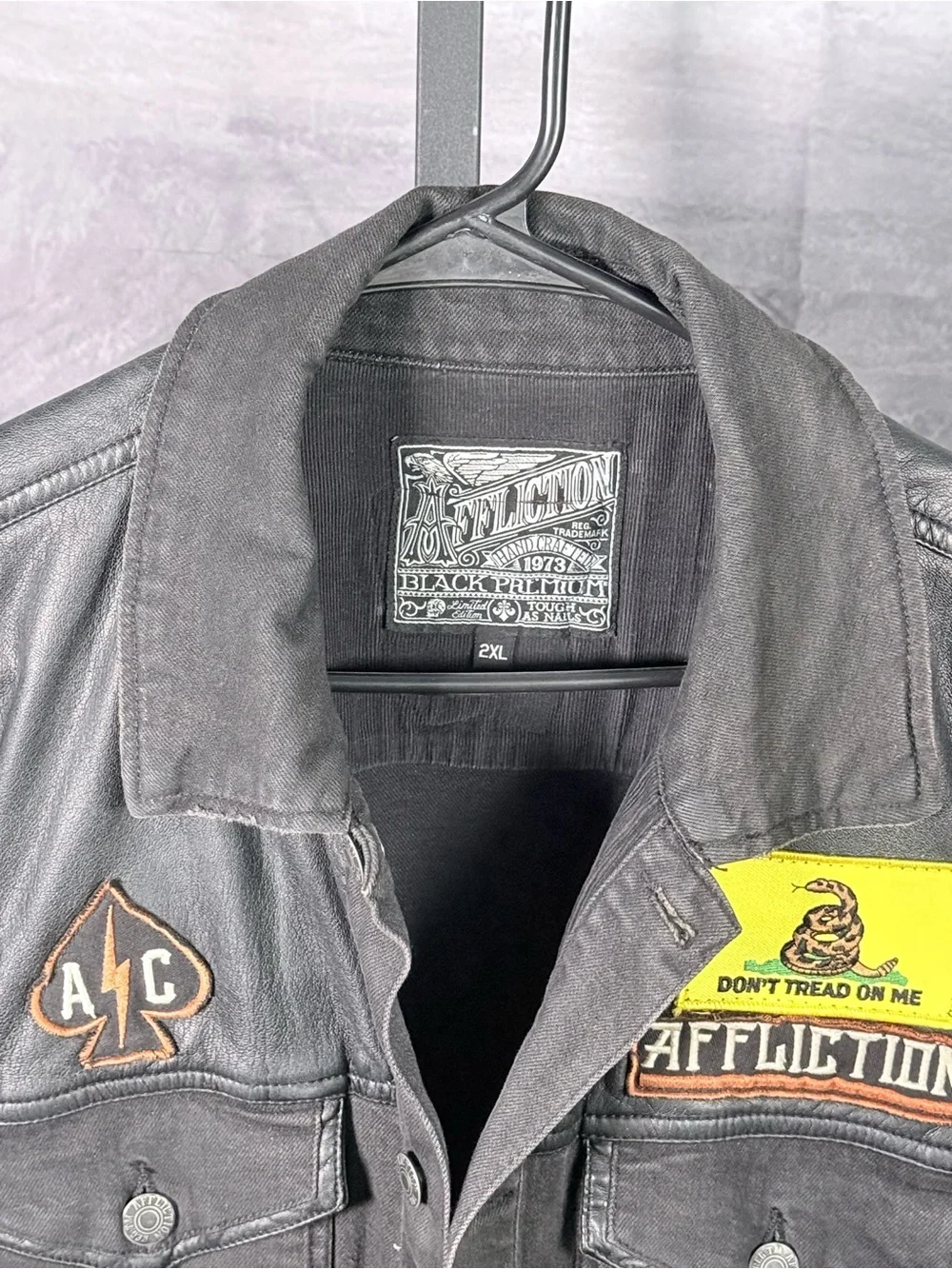 Affliction Black Men’s Military-Style Patch Jacket - worn by Randy Couture